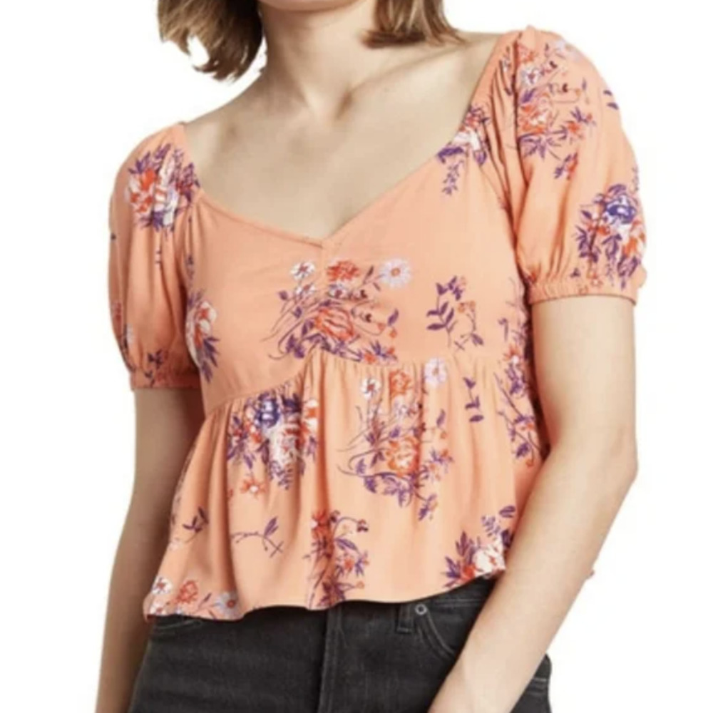 Abound Floral Print Puff Sleeve Babydoll Top​​​​​​​​​​​​